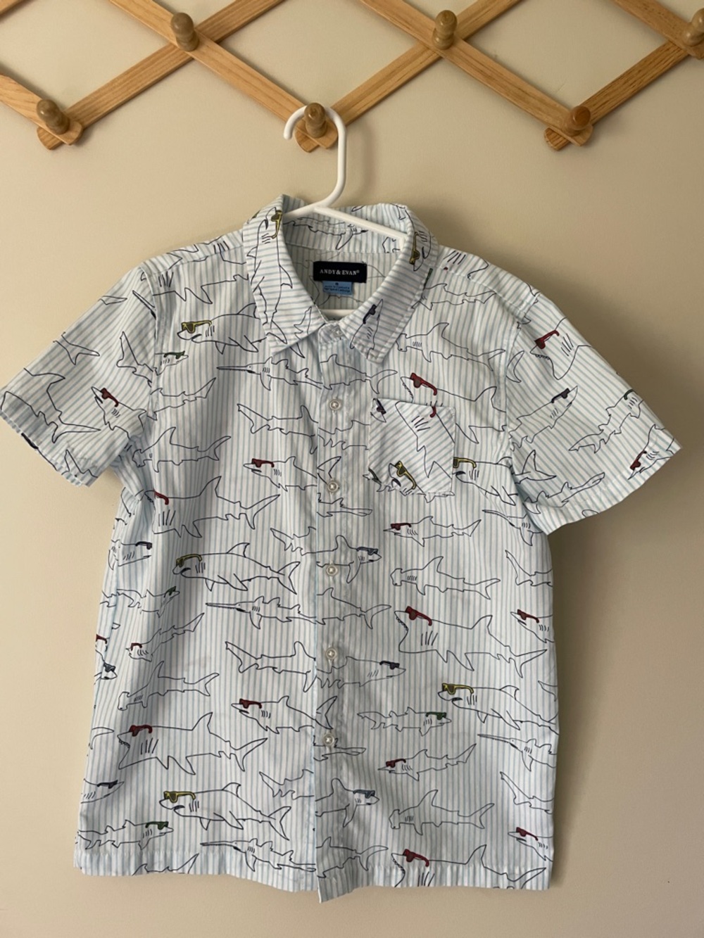 Andy & Evan White Short-Sleeve Button-Down with Shark Print
